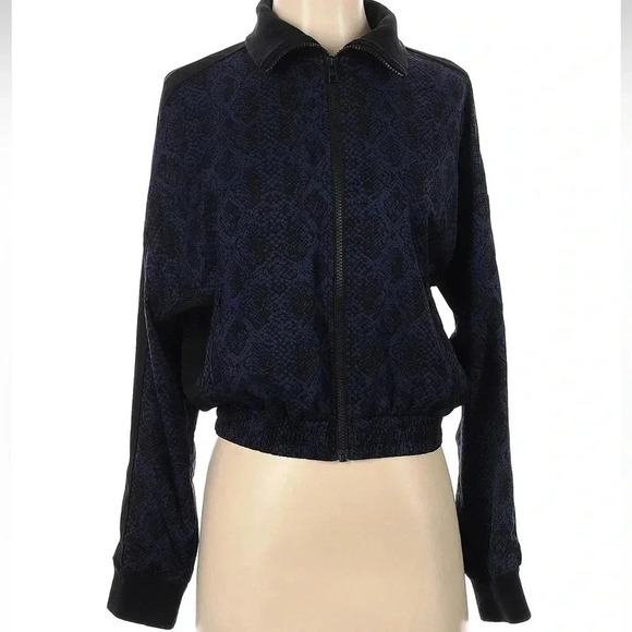 ATHLETA Brooklyn Track Bomber Printed Jacket Size XXS Navy & Black Stretchy - Picture 4 of 10